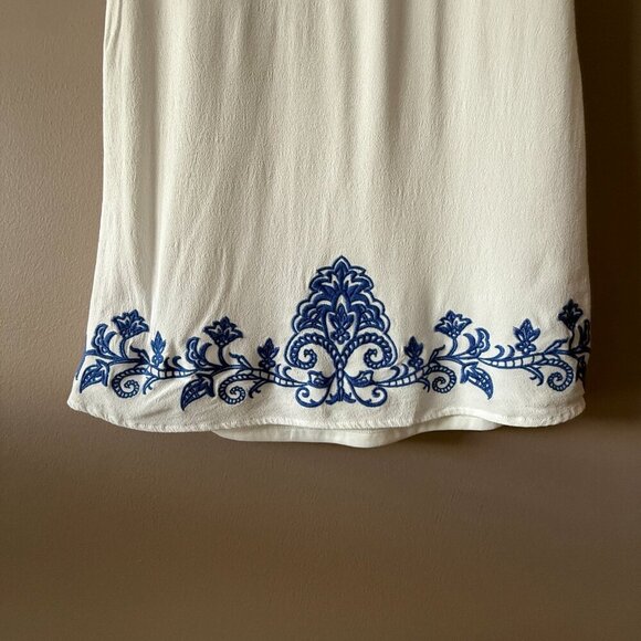 Women's M Lulus Tale to Tell Blue and Ivory Embroidered Shift Dress - Picture 7 of 10